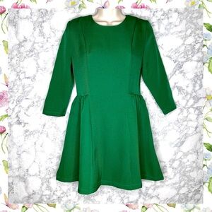 Sheinside Green Fit & Flare Quarter Sleeve Back Zip A Line Dress Women’s Small